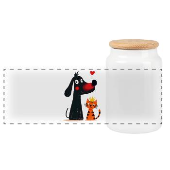 Chien amoureux du chat - Boîte à biscuits avec couvercle en bois - blanc - Devant