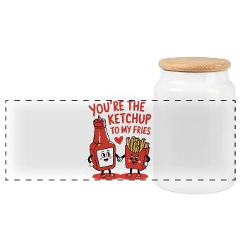 You're the Ketchup to My Fries - Panoramic Cookie Jar with Wooden Lid - white - Front