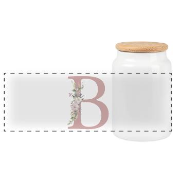 B Monogramme, Floral, Personnalisable - Boîte à biscuits avec couvercle en bois - blanc - Devant