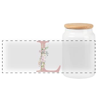 L Monogramm, Floral, personalisierbar - Panorama Keksdose mit Holzdeckel - Weiß - Vorne