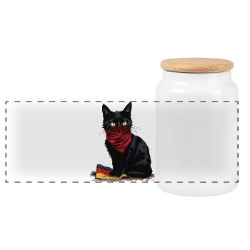 Black Cat Antifa - Schwarze Katze - Panorama Keksdose mit Holzdeckel - Weiß - Vorne