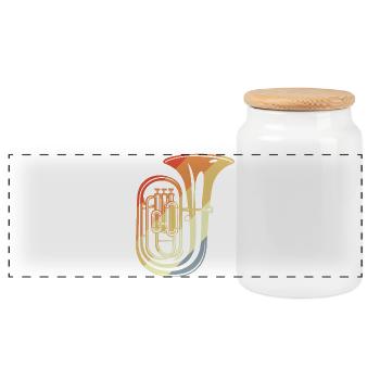 90s Tuba Sketch - Panoramic Cookie Jar with Wooden Lid - white - Front