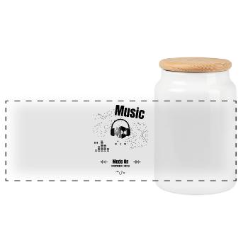 Casque d’écoute et agitation - Musique - Boîte à biscuits avec couvercle en bois - blanc - Devant