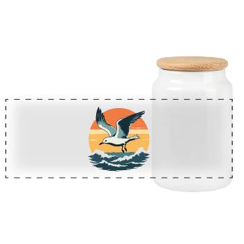 Mouette au coucher du soleil - Boîte à biscuits avec couvercle en bois - blanc - Devant