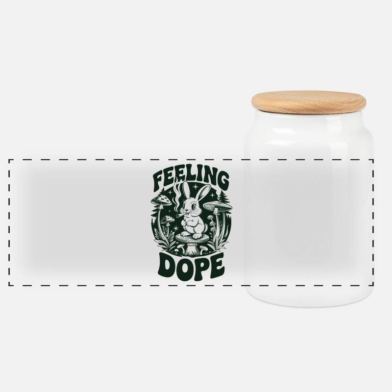 Psychedelic bunny in the forest - Panoramic Cookie Jar with Wooden Lid - white