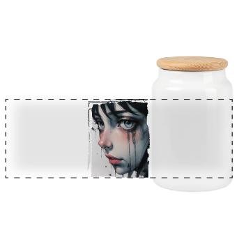 Anime Mädchen mit Tränen - Panorama Keksdose mit Holzdeckel - Weiß - Vorne