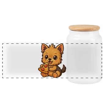 Mignon Yorkshire Terrier Pizza Dessin animé - Boîte à biscuits avec couvercle en bois - blanc - Devant