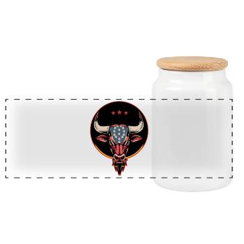 Patriotic bull's head, an American bull. - Panoramic Cookie Jar with Wooden Lid - white - Front