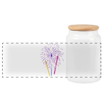 Buntes Feuerwerk – Farbexplosion für Silvester - Panorama Keksdose mit Holzdeckel - Weiß - Vorne