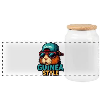 Guinea Style: Sonnenbrillen-Pig - Panorama Keksdose mit Holzdeckel - Weiß - Vorne