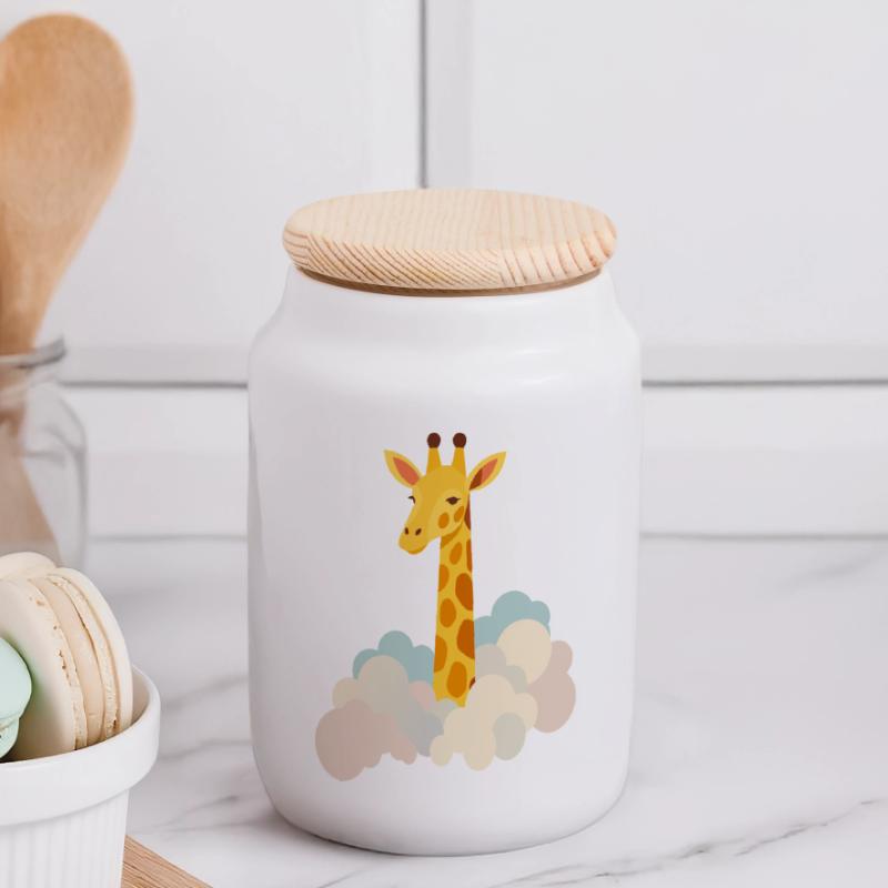 Gentle giraffe above the clouds – Dreamlike motif Panoramic Cookie Jar with Wooden Lid