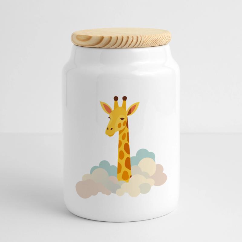 Gentle giraffe above the clouds – Dreamlike motif Panoramic Cookie Jar with Wooden Lid