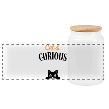 Cat and curious - Boîte à biscuits avec couvercle en bois - blanc - Devant