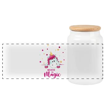 Unicorn Magic - Panoramic Cookie Jar with Wooden Lid - white - Front