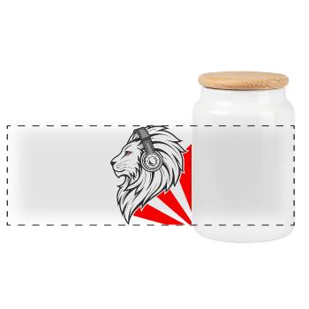 Lion élégant avec des écouteurs - Boîte à biscuits avec couvercle en bois - blanc - Devant