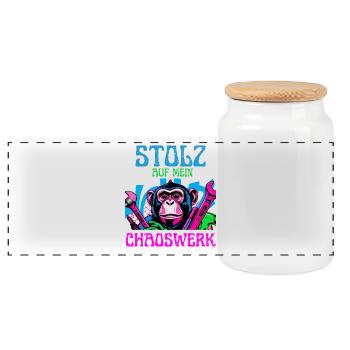 Proud of my chaos – DIY Monkey - Panoramic Cookie Jar with Wooden Lid - white - Front
