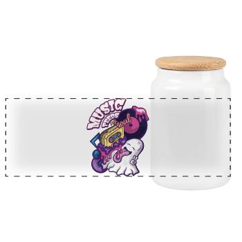 Music Feeds My Soul - Cute Ghost Cartoon - Panoramic Cookie Jar with Wooden Lid - white - Front