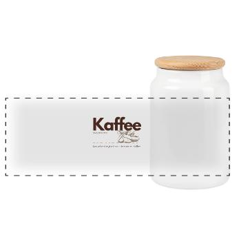 Coffee – Life begins after the first coffee - Panoramic Cookie Jar with Wooden Lid - white - Front