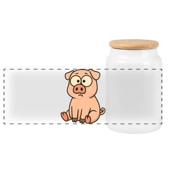 Süßes Cartoon Schwein lustig verwirrt Clumsy - Panorama Keksdose mit Holzdeckel - Weiß - Vorne