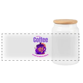 Coffee Mood – No Conversations Before Coffee - Panorama Keksdose mit Holzdeckel - Weiß - Vorne