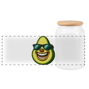 Coole Avocado mit Sonnenbrille Sommer Veggie Spaß - Panorama Keksdose mit Holzdeckel - Weiß - Vorne