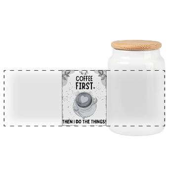 Coffee First – Then I Function - Panorama Keksdose mit Holzdeckel - Weiß - Vorne