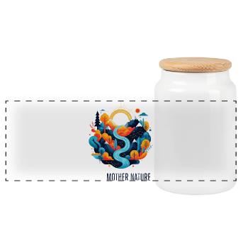 Mother Nature | Colourful landscape in the flat - Panoramic Cookie Jar with Wooden Lid - white - Front