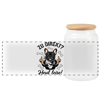 Cool French Bulldog - Panoramic Cookie Jar with Wooden Lid - white - Front
