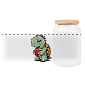 Turtle with heart - Panoramic Cookie Jar with Wooden Lid - white - Front