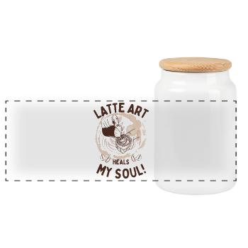 Latte Art Heals My Soul – Barista Coffee Design - Panorama Keksdose mit Holzdeckel - Weiß - Vorne