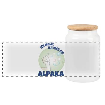 Ich wollt, ich wär ein Alpaka - Panorama Keksdose mit Holzdeckel - Weiß - Vorne