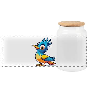 Blauer Vogel - Panorama Keksdose mit Holzdeckel - Weiß - Vorne