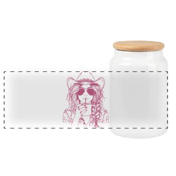 Sippin' in Style – Cool Cow Girl with Drink - Panoramic Cookie Jar with Wooden Lid - white - Front