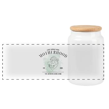 Motherhood EST 2025 – You're doing well, Mom - Panoramic Cookie Jar with Wooden Lid - white - Front