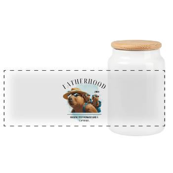 Fatherhood 2026 Raising Tiny Human Like a Capybara - Panorama Keksdose mit Holzdeckel - Weiß - Vorne