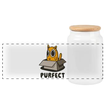 Purrfect Orange Cat in Box - Cute Kitten Design - Panoramic Cookie Jar with Wooden Lid - white - Front