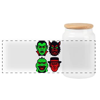 4 Monstres effrayants - Boîte à biscuits avec couvercle en bois - blanc - Devant