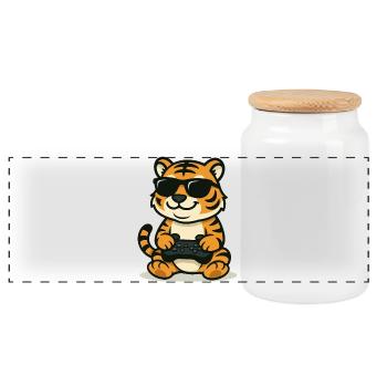 Chilliger Gamer-Tiger - Panorama Keksdose mit Holzdeckel - Weiß - Vorne