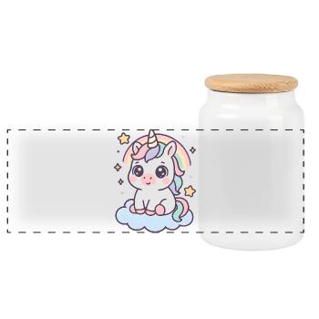 Licorne Kawaii sur Nuage Avec Étoiles Arc-en-Ciel - Boîte à biscuits avec couvercle en bois - blanc - Devant