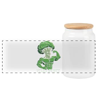 Vegan Power - Panoramic Cookie Jar with Wooden Lid - white - Front