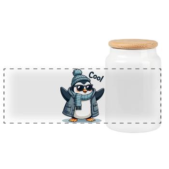 Coolguin - der coole Penguin - Panorama Keksdose mit Holzdeckel - Weiß - Vorne