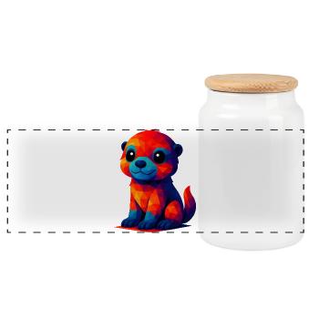 WPAP Polygon Kawaii Style Baby Otter Animals - Panoramic Cookie Jar with Wooden Lid - white - Front