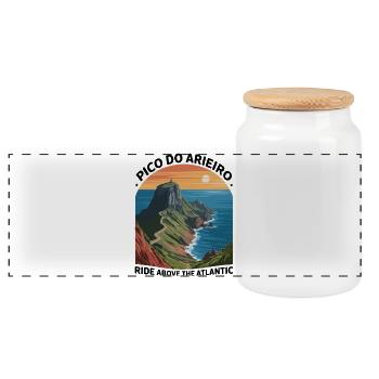 Pico do Arieiro Madera Ride au-dessus de l’art atlantique - Boîte à biscuits avec couvercle en bois - blanc - Devant