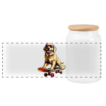 Planche à roulettes Golden Retriever - Boîte à biscuits avec couvercle en bois - blanc - Devant