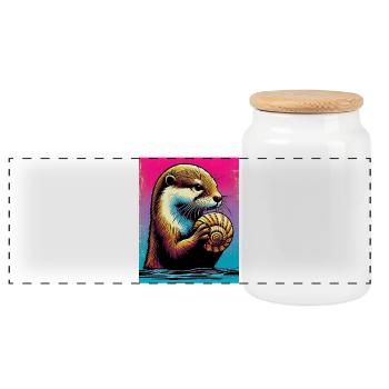 otter - Panoramic Cookie Jar with Wooden Lid - white - Front
