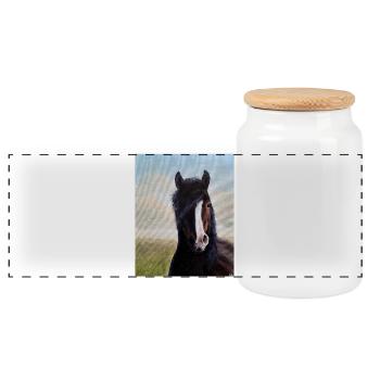Realistic Horse Portrait on Canvas - Panoramic Cookie Jar with Wooden Lid - white - Front