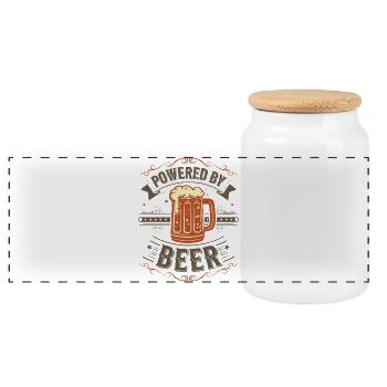 Energie- und Vintage-Bierdesign - Panorama Keksdose mit Holzdeckel - Weiß - Vorne