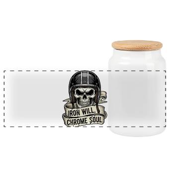 Iron Will, Chrome Soul - Panoramic Cookie Jar with Wooden Lid - white - Front