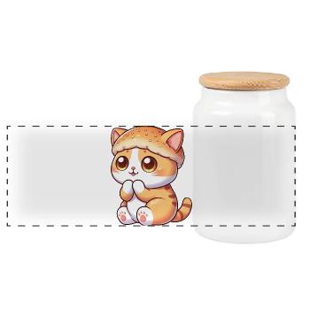 Chat de dessin animé mignon avec burger fast-food - Boîte à biscuits avec couvercle en bois - blanc - Devant