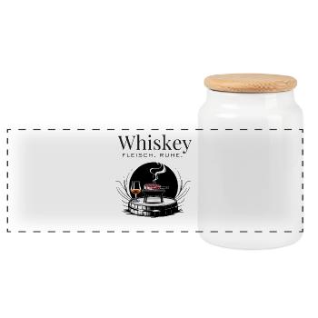 Whiskey & Meat – Enjoy Quietly - Panoramic Cookie Jar with Wooden Lid - white - Front